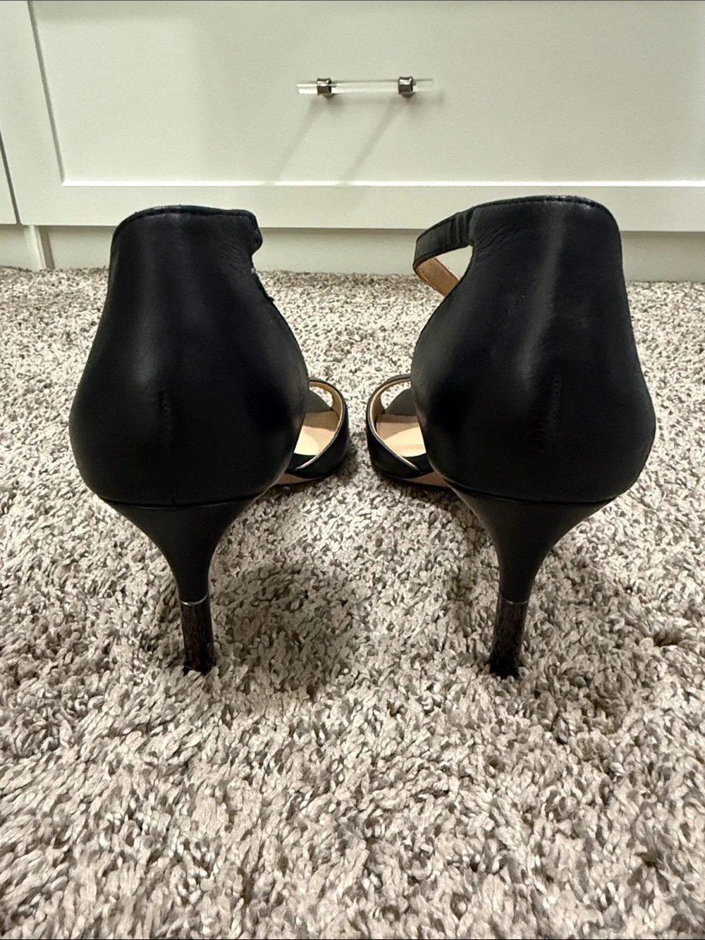 ANTONIO MELANI Black Leather Crisscross Open-Toe Heels